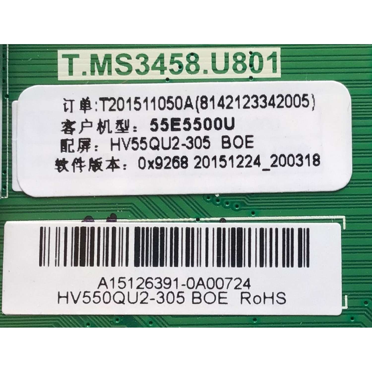 MAIN PARA TV HAIER NUMERO DE PARTE T201511050A / T.MS3458.U801 / 8142123342005 / A15126391-0A00724 / HV550QU2-305 / PANEL CN55GK725  / MODELO 55E5500U - Imagen 2